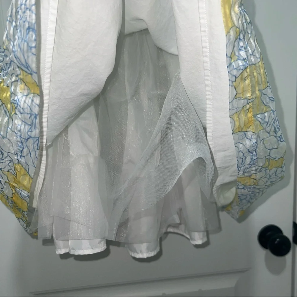 Janie and Jack Yellow and White Striped Floral Dress Size 7